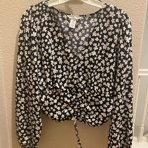 H&M Black and White Floral Blouse